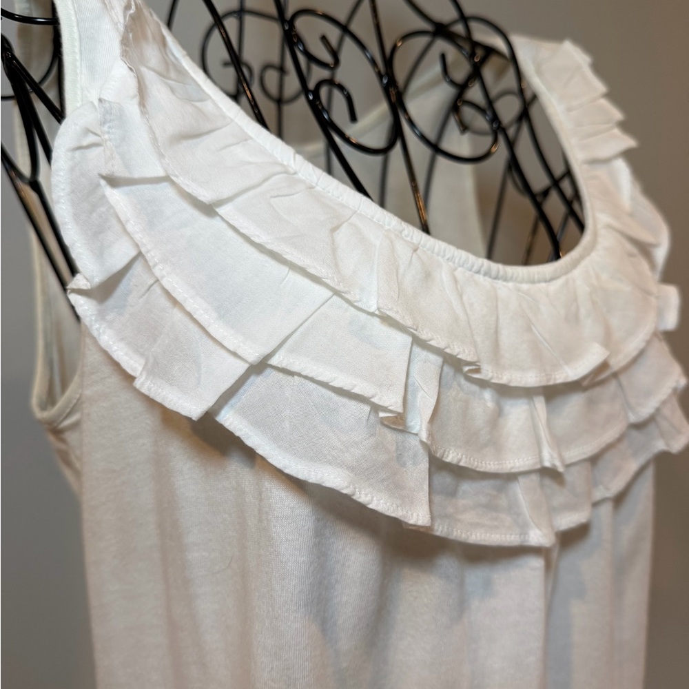 LOFT Ivory Ruffle‎ Tank Top - Picture 2 of 3